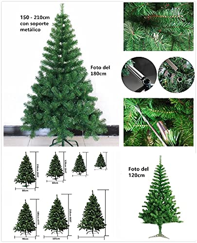 Solagua Árbol de Navidad Verde Artificial Abeto de Hoja Verde Espumillón 120-210cm Arboles C/Soporte Metálico (Verde Brillo, 150cm 293Tips)