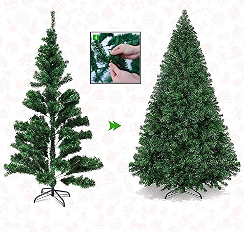 Solagua Árbol de Navidad Verde Artificial Abeto de Hoja Verde Espumillón 120-210cm Arboles C/Soporte Metálico (Verde Brillo, 150cm 293Tips)