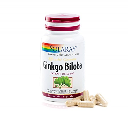 Solaray – Ginkgo Biloba 60 Mg estandarizado al 24% – Memoria y concentración – Caja de 60 cápsulas