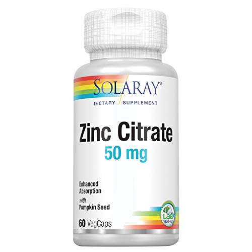 SOLARAY® Zinc Citrate 50 60 VegCaps. Contribuye al normal funcionamiento del sistema inmunitario y a la protección de las células frente al daño oxidativo. Sin gluten. Apto para veganos.