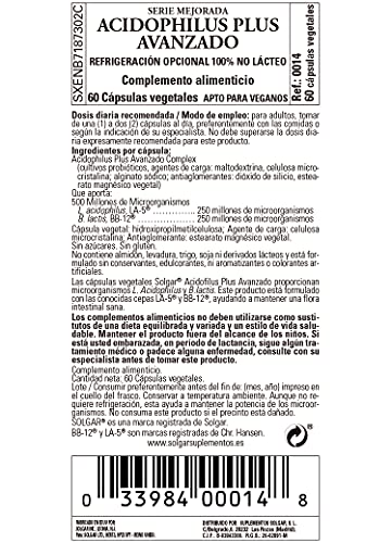 Solgar Acidophilus Plus Avanzado Cápsulas vegetales - Envase de 60