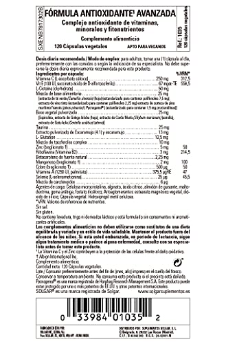 Solgar | Fórmula Antioxidante Avanzada de Vitaminas, Minerales y Fitonutrientes | Protege a las Células Contra el Daño Oxidativo Diario | 120 cápsulas Vegetales