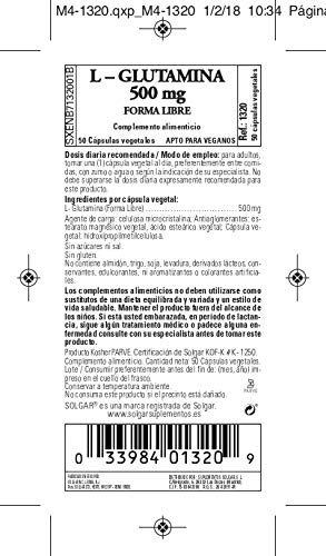 Solgar L-Glutamina Cápsulas vegetales de 500 mg - Envase de 50