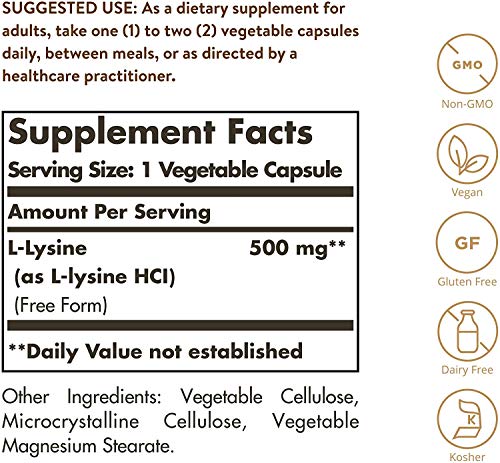 Solgar L-Lisina Cápsulas vegetales de 500 mg - Envase de 50