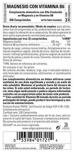 Solgar Magnesio con Vitamina B6, 250 Comprimidos