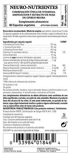 Solgar | Neuro Nutrientes | Combinación Única de Vitaminas Aminoácidos y Extracto de Hoja de Ginkgo Biloba | 60 Cápsulas Vegetales