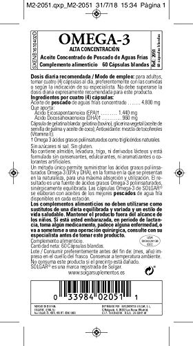 Solgar Omega 3 Doble Concentración, Aceite De Pescado Concentrado De Aguas Frías Que Aporta Epa Y Dha, 60 cápsulas, 100 ml