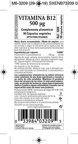 Solgar Vitamina B12 500 µg Cápsulas Vegetales - Envase De, 50 cápsulas