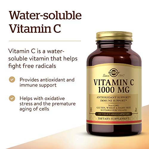 Solgar - Vitamina C 1000 Mg, Cápsulas Vegetales, Multicolor, Naranja, 100 Unidades, 260 Gramos