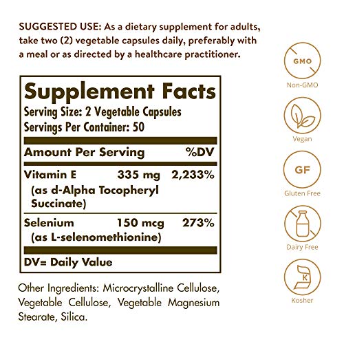 Solgar Vitamina e con Selenio (sin levadura) Cápsulas Vegetales (E3351) - Envase de 100 Cápsulas