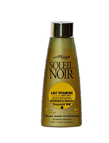 Solil Noir – Leche vitaminada con activos antiedad – 4 lentejuelas doradas – Sublimator de bronceado – pieles mate o bronceadas – 150 ml