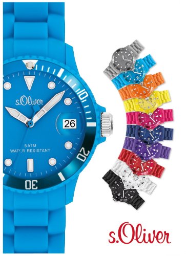 s.Oliver SO-1989-PQ - Reloj Unisex de Cuarzo, Correa de Silicona Color Azul Claro