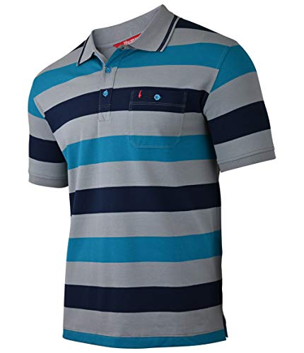 Soltice - Polo de manga corta para hombre, a rayas, camiseta con bolsillo en el pecho, camisetas de mezcla de algodón (M hasta XXXL) [B2] Línea gris. M