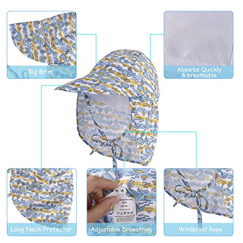 Sombrero de Sol con Cubrenuca para Bebé Niños Niñas Anti-UV Gorro Verano Gorrito para Playa, Natación, Pesca, Viaje, Excursión, Escuela Ajustable con Barbijo