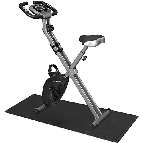 SONGMICS Bicicleta Estática, Bicicleta Fitness, Entrenador Plegable Indoor, 8 Niveles de Resistencia Magnética, con Alfombrilla, Sensor de Pulso, Soporte Telefónico, 100 kg Máx. Negro SXB11BK