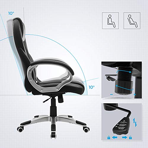 SONGMICS OBG22B - Silla Giratoria de Oficina, Estudio, Ergonómica, PU, con Ruedas, Negro, 76x66x32