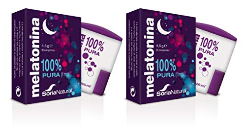 Soria Natural - Melatonina - Complemento alimenticio - Regulacion del sueño, insomnio - 180 comprimidos 1 mg cada comprimido - Jet-lag - Antiedad (PACK2)