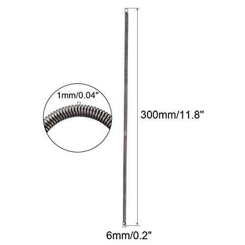 sourcing map Extensión Resorte - 1mm Alambre Diámetro, 6mm OD, 300mm Libre Longitud Resorte Acero Pequeño Doble Gancho Tensión Resorte 2 Piezas