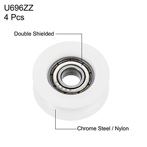 sourcing map U696ZZ 696 Nylon U Ranura Rodamientos 6x24x9mm Doble Metal Blindaje (GCr15) Cromado Acero Bola Rodamientos 4uds