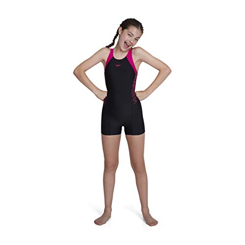 Speedo Boom Logo Splice Bañador, Niñas, Negro(Black/Pink), 28 (9-10 Años)