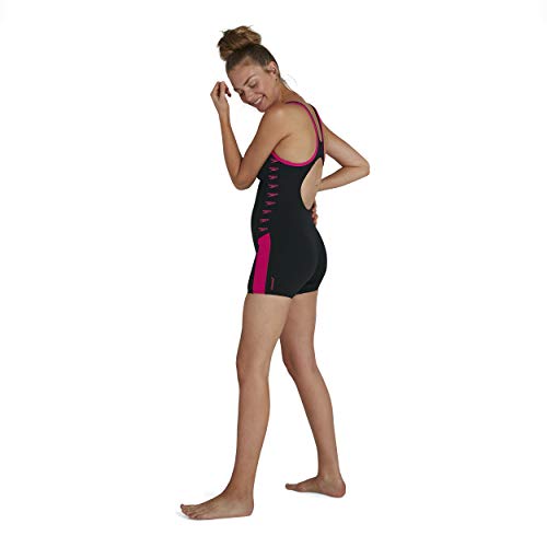 Speedo Boom Logo Splice Traje de Baño de Una Pieza, Mujer, Negro (Noir/Rose Électrique), S