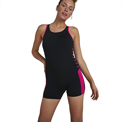 Speedo Boom Logo Splice Traje de Baño de Una Pieza, Mujer, Negro (Noir/Rose Électrique), S