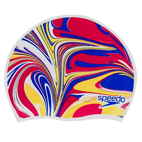 Speedo Junior Slogan Gorro de natación, Unisex-Youth, Blanco/Blue Flame/Lava Red/Surge Yellow, Einheitsgröße