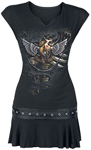 Spiral - Steam Punk Ripped - Minivestido con Tachuelas en la Cintura - Negro - M