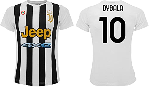 Sportbaer Camiseta de fútbol Paulo Dybala temporada 2021 2022. Camiseta blanca negra número 10. Primera camiseta. Réplica oficial autorizada. Tallas de adulto y niño.