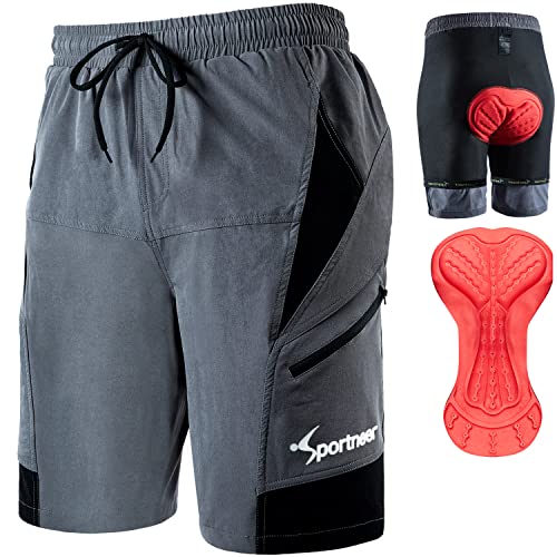 Sportneer Pantalones Cortos de MTB, Pantalones Cortos de Montaña, Pantalones Cortos de Ciclismo para Hombre con Acolchados en 3D y Bolsillos para Deporte al Aire Libre y Ciclismo, M