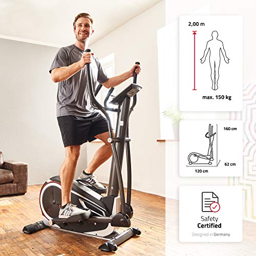 SportPlus bicicleta elíptica con aplicación para smartphone: KinoMap, 24 niveles de resistencia, sensores de pulso manual, masa de volante de 12 kg, homologado, peso del usuario 150 kg, SP-ET-9600-iE