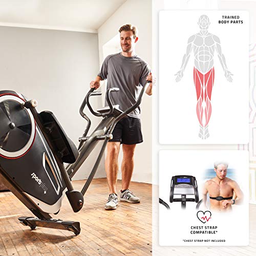 SportPlus bicicleta elíptica con aplicación para smartphone: KinoMap, 24 niveles de resistencia, sensores de pulso manual, masa de volante de 12 kg, homologado, peso del usuario 150 kg, SP-ET-9600-iE