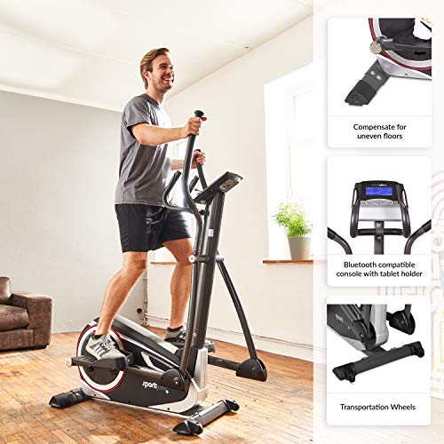 SportPlus bicicleta elíptica con aplicación para smartphone: KinoMap, 24 niveles de resistencia, sensores de pulso manual, masa de volante de 12 kg, homologado, peso del usuario 150 kg, SP-ET-9600-iE