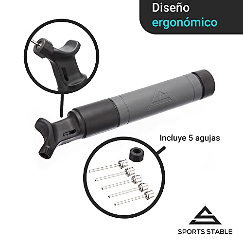 Sports Stable Inflador Balones con 5 Agujas Doble Acción, Bomba De Aire Fiable para Tu Pelota De Fútbol, Rugby, Voleibol, Baloncesto, Balonmano y Otras Pelotas Inflables