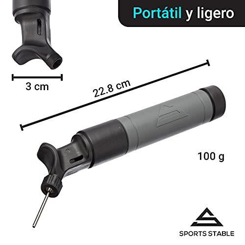 Sports Stable Inflador Balones con 5 Agujas Doble Acción, Bomba De Aire Fiable para Tu Pelota De Fútbol, Rugby, Voleibol, Baloncesto, Balonmano y Otras Pelotas Inflables