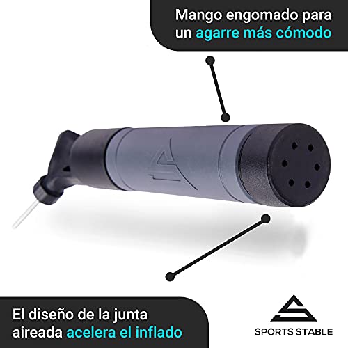 Sports Stable Inflador Balones con 5 Agujas Doble Acción, Bomba De Aire Fiable para Tu Pelota De Fútbol, Rugby, Voleibol, Baloncesto, Balonmano y Otras Pelotas Inflables