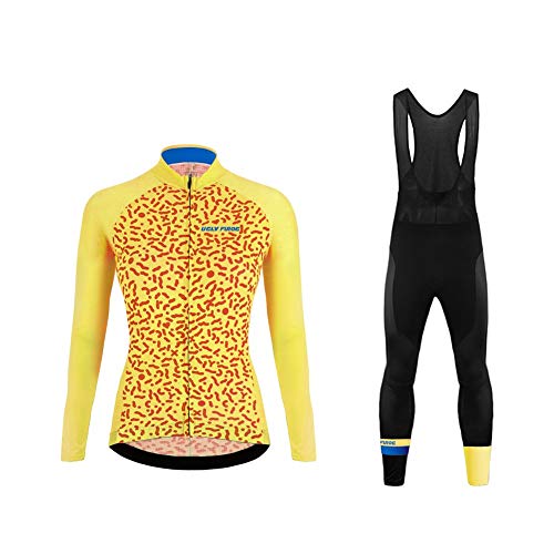 Sports Wear Maillot de Ciclismo de Mangas Largas Invierno Thermal Fleece con Culotes para Mujer, Sets Ropa Ciclismo, Trajes de Ropa de Bicicleta Forro de Lana Térmico Cálido