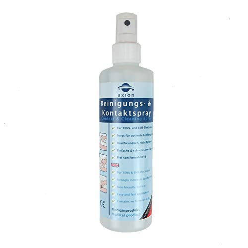 Spray de limpieza y contacto con 250 ml para piel de axion para electroestimulación | Para el uso correcto de electrodos TENS EMS | Alarga la vida de los parches