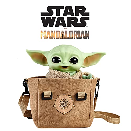 Star Wars The Mandalorian Peluche 28 cm Baby Yoda (El niño) con sonidos y bolsa de transporte, juguete para niños +3 años (Mattel HBX33)