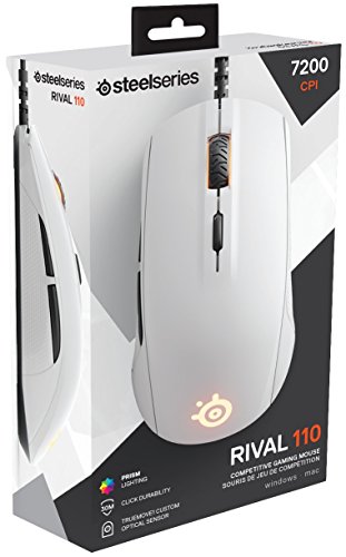 SteelSeries Rival 110 - Ratón de juego óptico, iluminación RGB, 6 botones, blanco