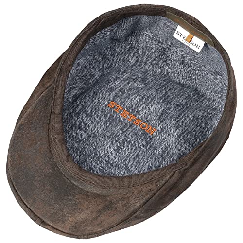 Stetson Gorra Plana de Cuero Madison, Hombre - Estilo Vintage - Gorra con Visera con Forro Interior de algodón - Gorra de Verano/Invierno - Boina marrón L (58-59 cm)