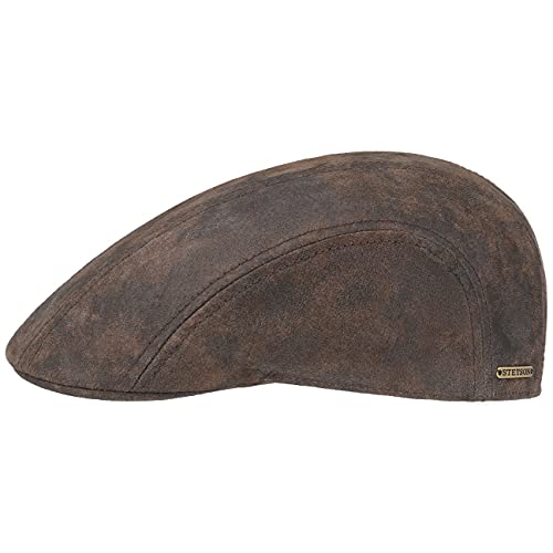 Stetson Gorra Plana de Cuero Madison, Hombre - Estilo Vintage - Gorra con Visera con Forro Interior de algodón - Gorra de Verano/Invierno - Boina marrón L (58-59 cm)