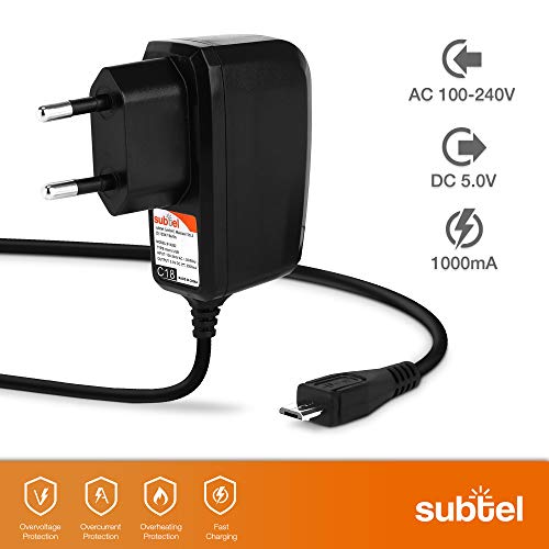 subtel® Cargador Micro USB Compatible con Polar M400 / A370 / A360 / RC3, Cable de Carga 1A / 1000mA de smartwatch/Reloj Inteligente, Fuente de Alimentación, Adaptador CA