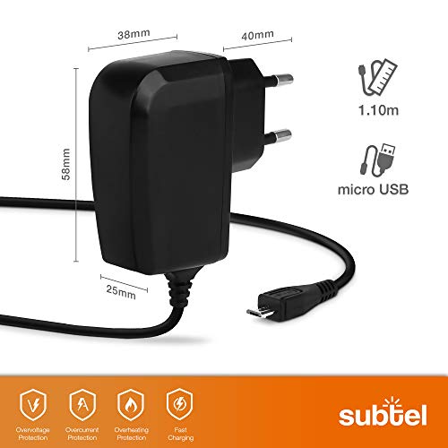 subtel® Cargador Micro USB Compatible con Polar M400 / A370 / A360 / RC3, Cable de Carga 1A / 1000mA de smartwatch/Reloj Inteligente, Fuente de Alimentación, Adaptador CA
