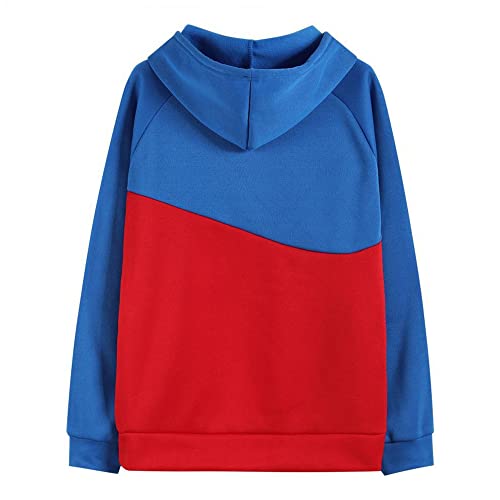 Sudadera Capucha Hombres Manga Larga Empalme Suelto Suéter Hombres Simplicidad Moda Traje De Pareja Casual Sudadera All-Match Hombres Calle Estilo Hip Hop Capucha Suéter Hombres A-Red Blue L