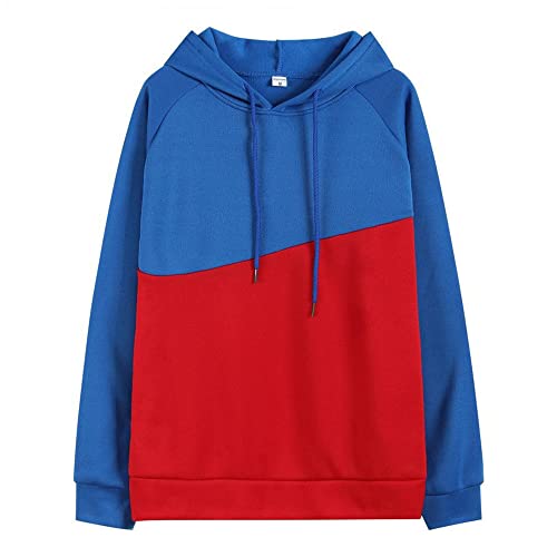 Sudadera Capucha Hombres Manga Larga Empalme Suelto Suéter Hombres Simplicidad Moda Traje De Pareja Casual Sudadera All-Match Hombres Calle Estilo Hip Hop Capucha Suéter Hombres A-Red Blue L