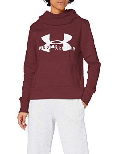 Sudadera con capucha, algodón, forro polar, estilo deportivo, Mujer, 1321185-600, Dark Maroon/White/Metallic Beige, Medium