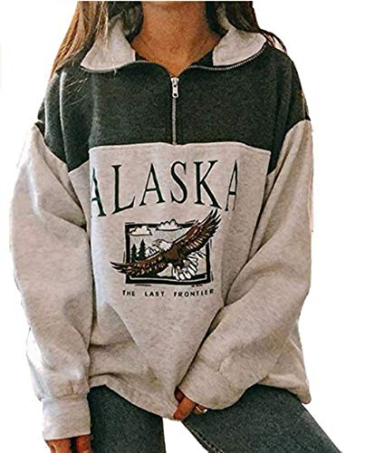 Sudadera de manga larga Alaska para mujer con estampado de letras y animales, de estilo rapero, con cremallera alta, para otoño e invierno Verde Animal Print M