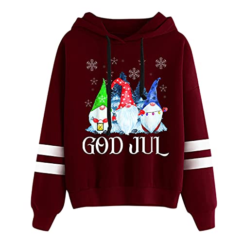 Sudadera Navidad Mujer Manga Larga Navideño Copo de Nieve Hoodie Sweaters Navideñas Dama Chica Novedad Pullover con Capucha Jerseis Navideños Niña Estampadas Gnomo Navidad Sueter Regalo de Año Nuevo