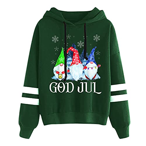 Sudadera Navidad Mujer Manga Larga Navideño Copo de Nieve Hoodie Sweaters Navideñas Dama Chica Novedad Pullover con Capucha Jerseis Navideños Niña Estampadas Gnomo Navidad Sueter Regalo de Año Nuevo